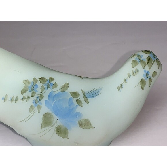 Fenton Satin Art Glass Bird of Happiness Hand Painted Blue Roses Paperweight - Picture 5 of 8